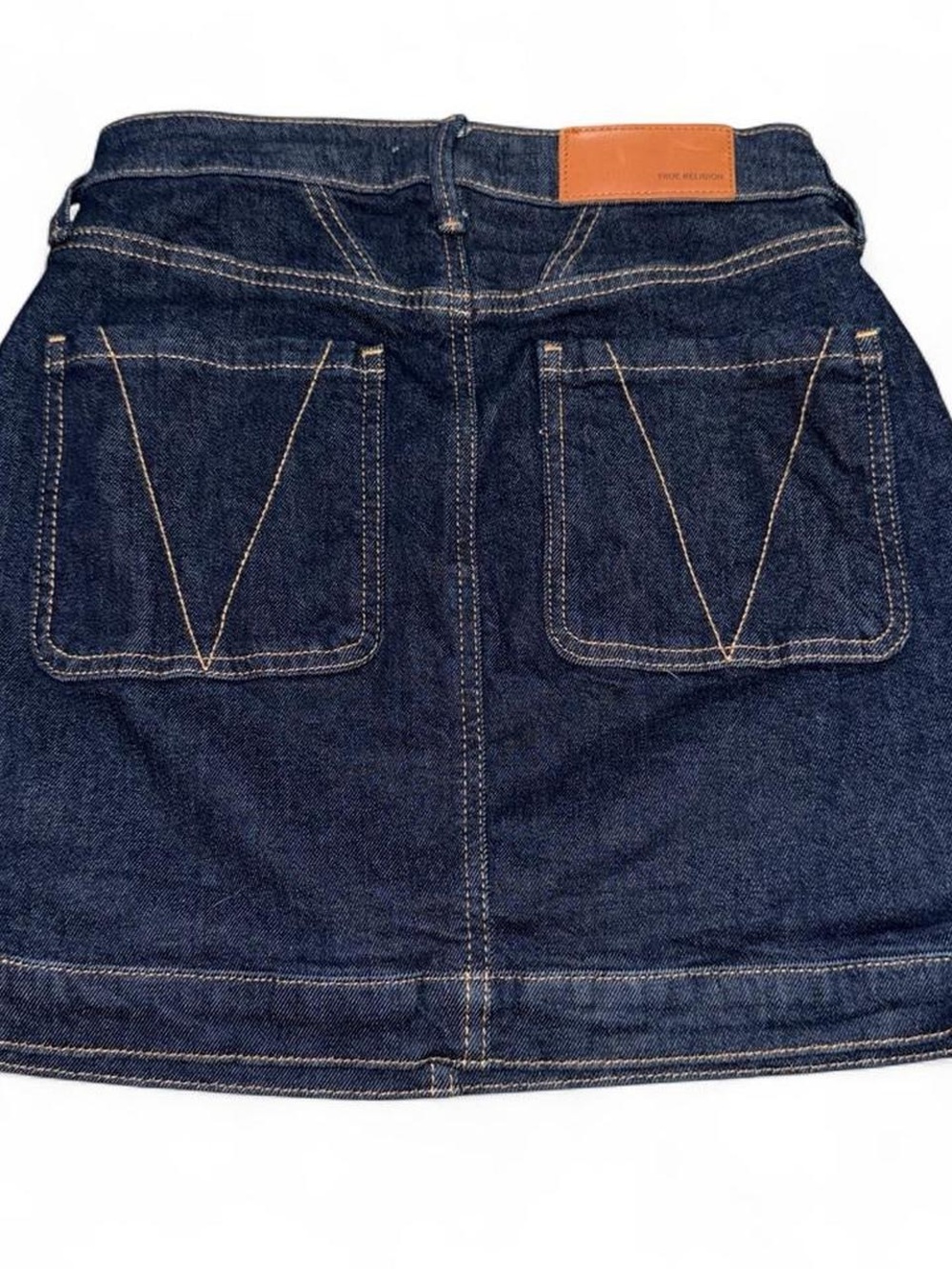 True Religion Dark Blue Denim Pencil Skirt with Contrast Stitching